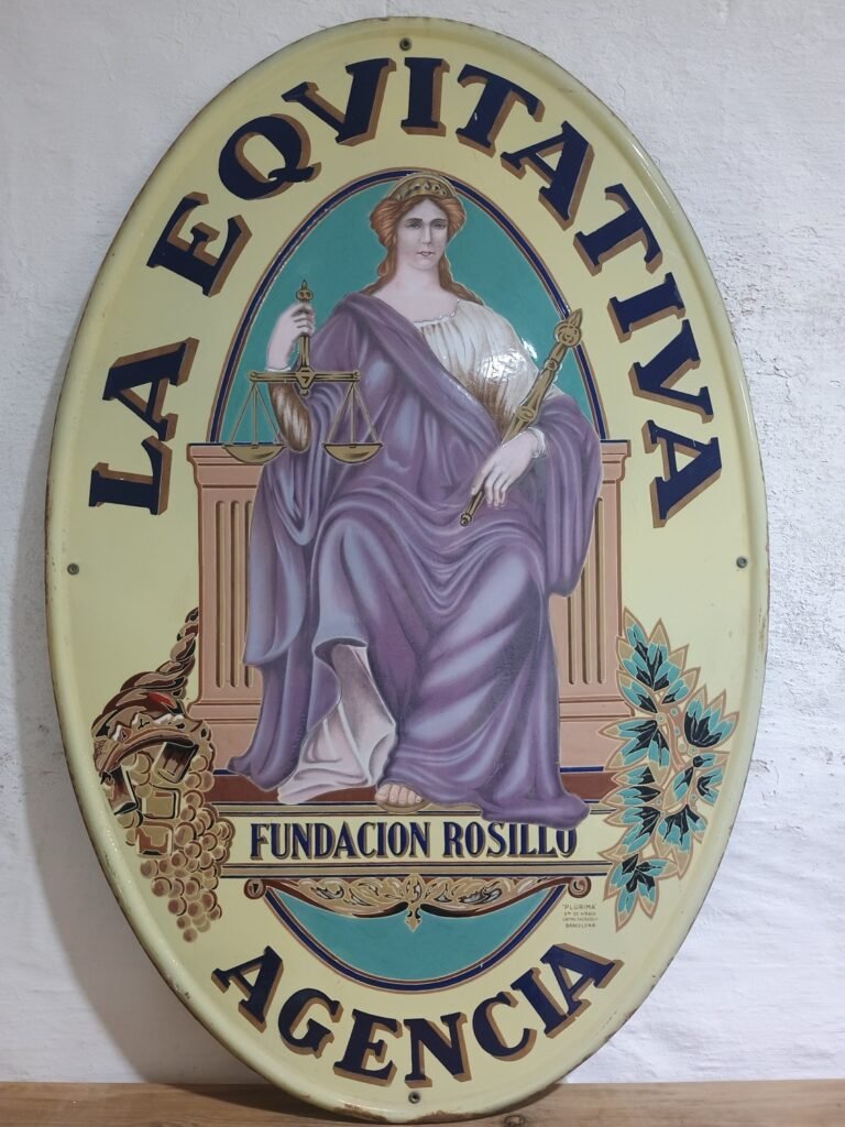 Antiguo Cartel Esmaltado de Seguros "La Equitativa"