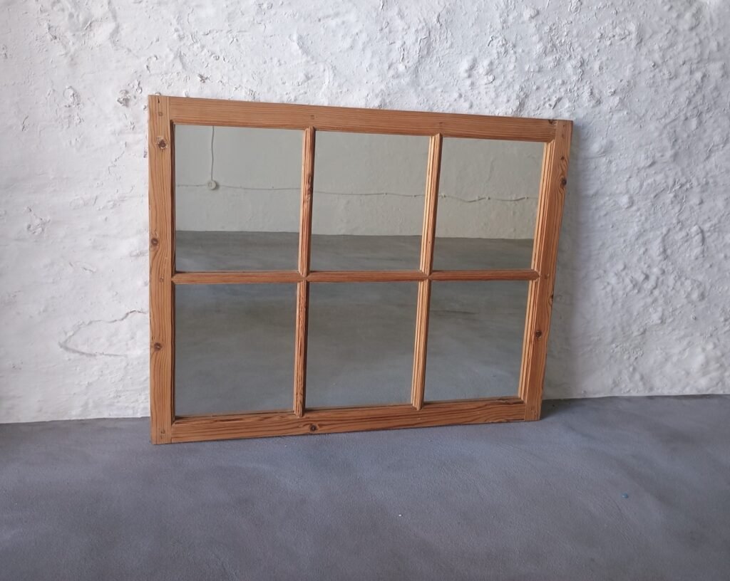 Espejo ventana vintage de madera natural con 6 cuadrantes